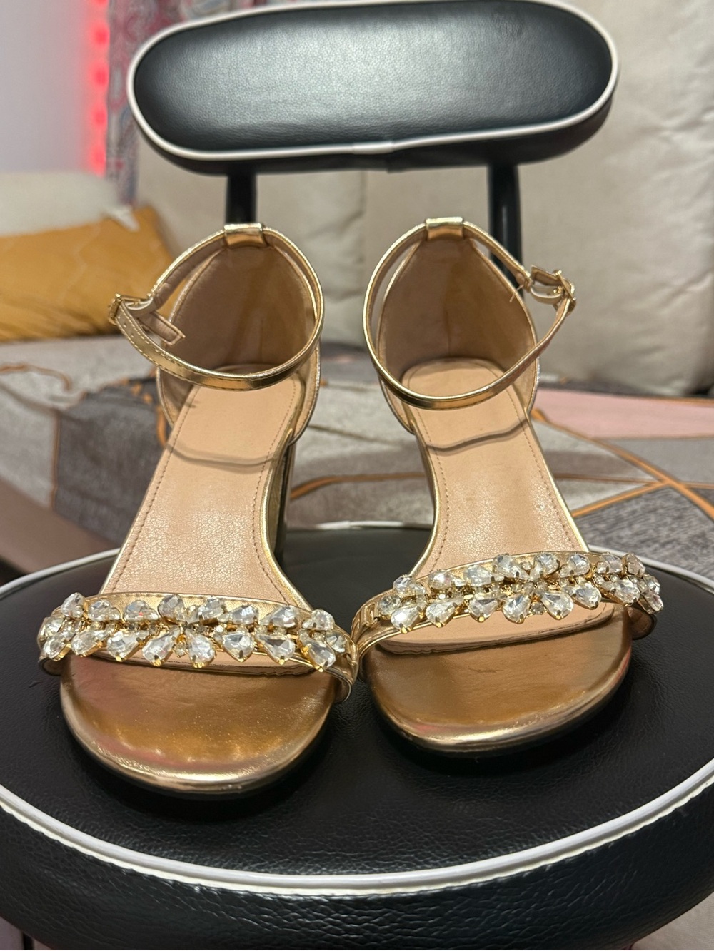 Gold Jeweled Ankle-Strap Sandals for Women